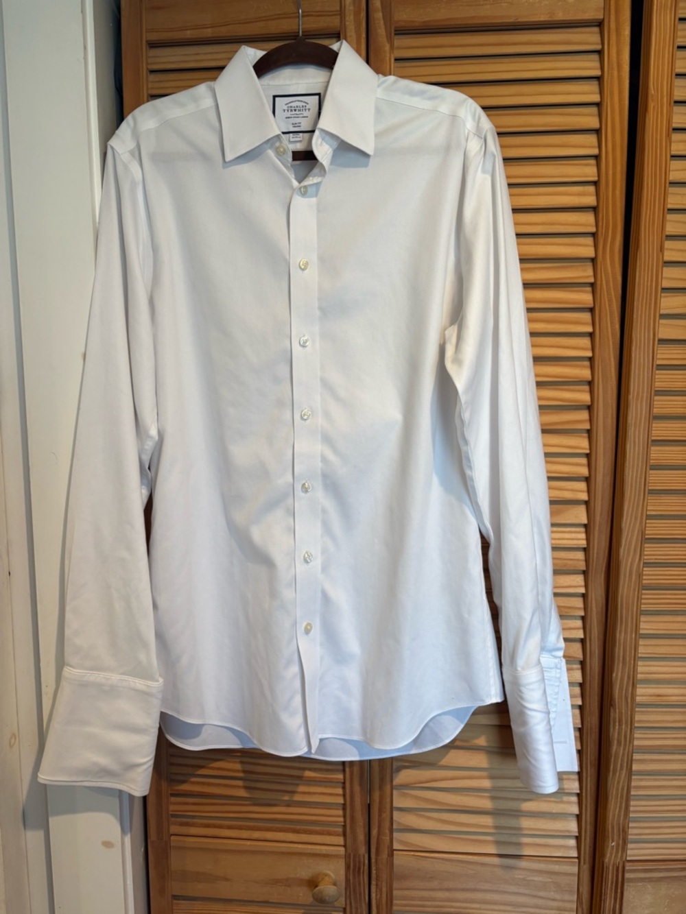 Charles Tyrwhitt Men slim fit white dress shirt French cuffs Business 16/36
